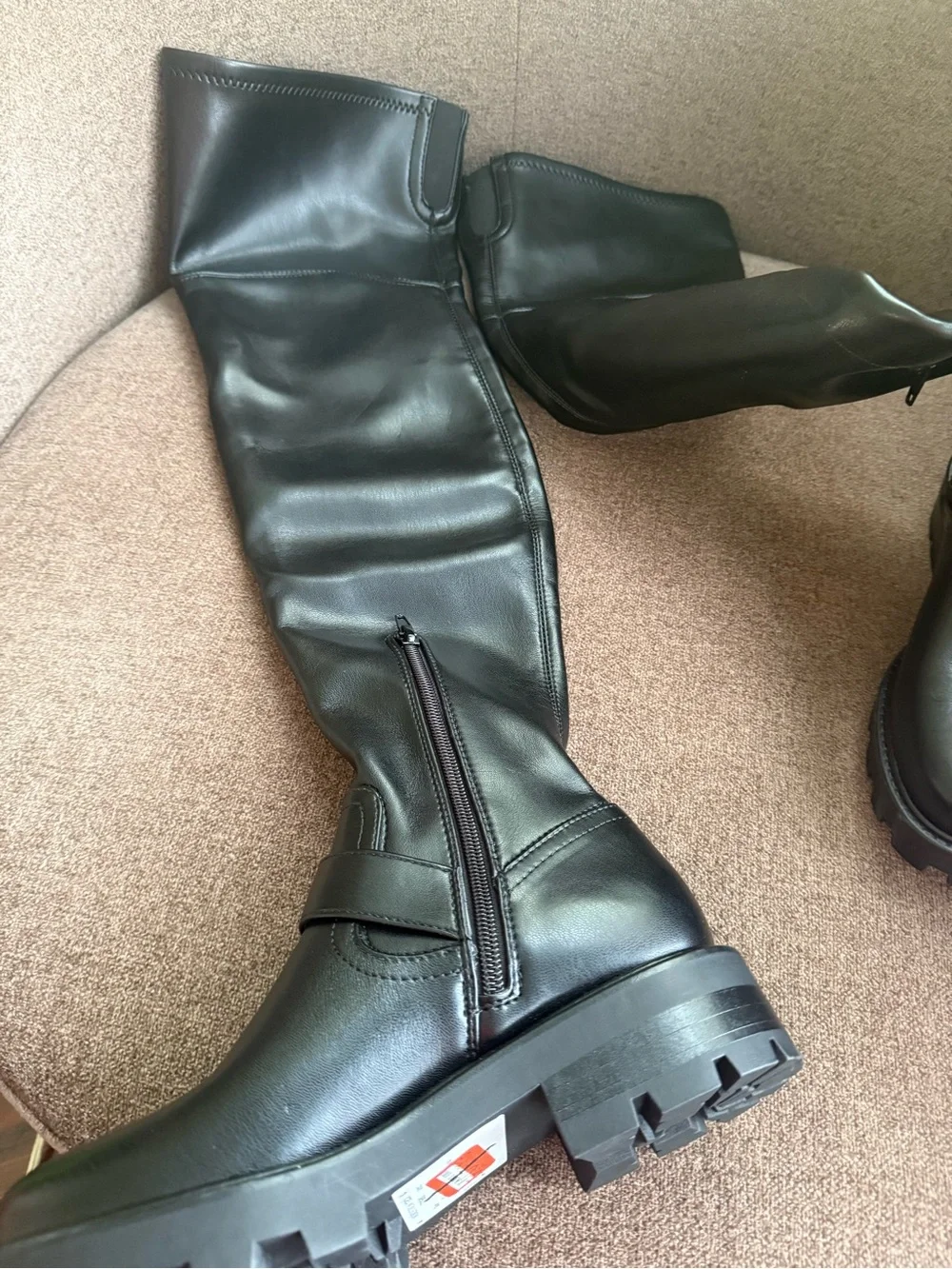 Nine West Black Over-The-Knee Buckle Leather Boots for Men